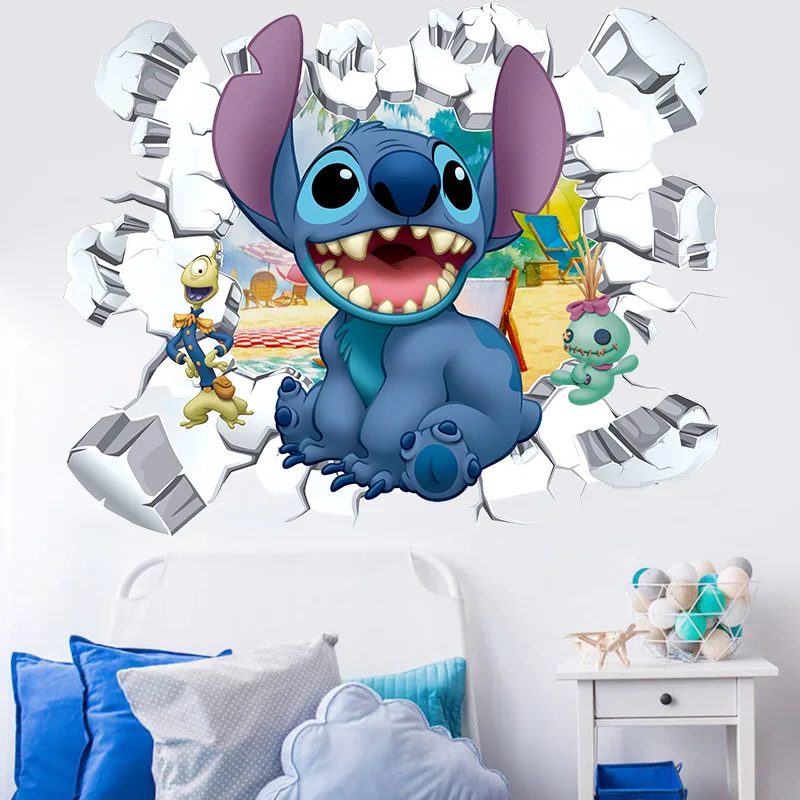 Stitch Cartoon Wall Stickers Children's Bedroom Wall Stickers Graffiti Self-Adhesive PVC Glass Cabinet Stickers Home Decoration