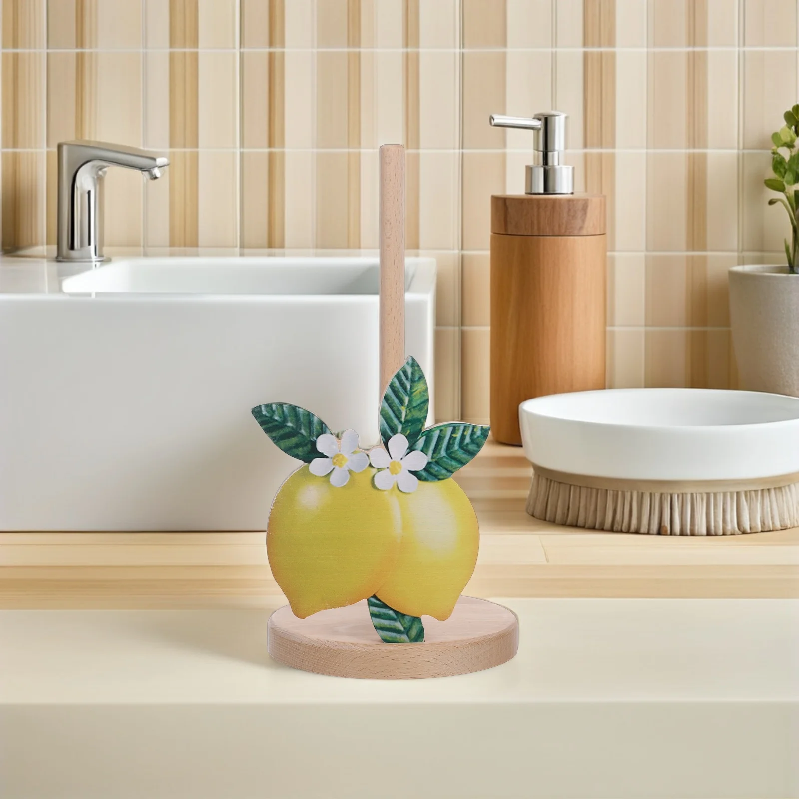 

1 Set Wooden Paper Towel Natural Wood Countertop Stand Organizer Kitchen Home Use Space Saving Sturdy Smooth Surface