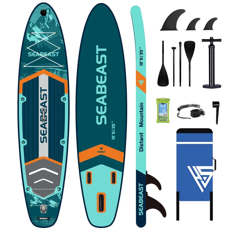 Image of SEABEAST 385cm Aufblasbares SUP Stand-Up Paddle Board, großes Paddleboard, Supboard, Surfbrett mit Rucksack