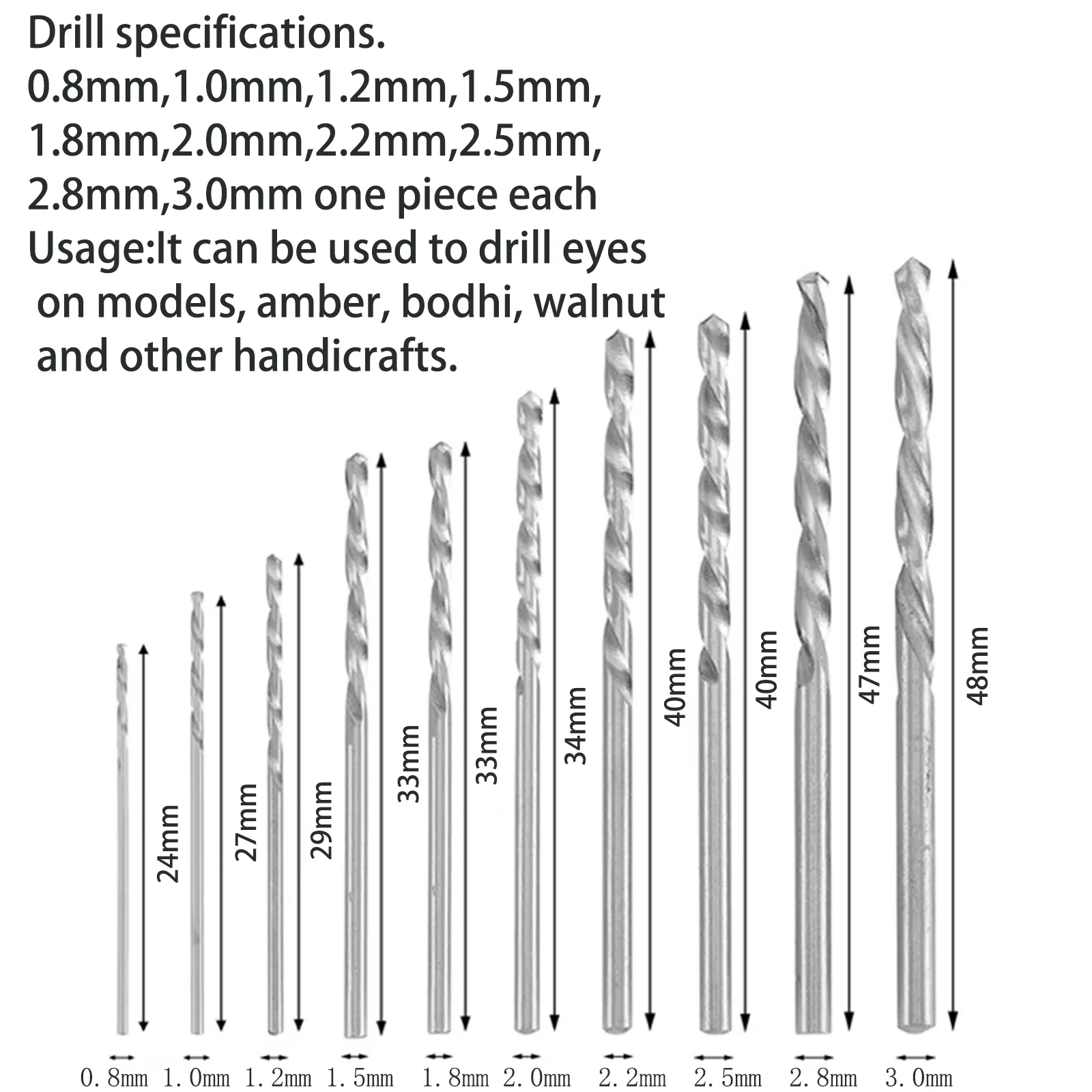 Mini ensemble d'outils 1/11 pièces avec perceuse hélicoïdale à main noire, perceuse hélicoïdale de 10 pièces pour le perçage du bois et outils rotatifs pour trous de bois