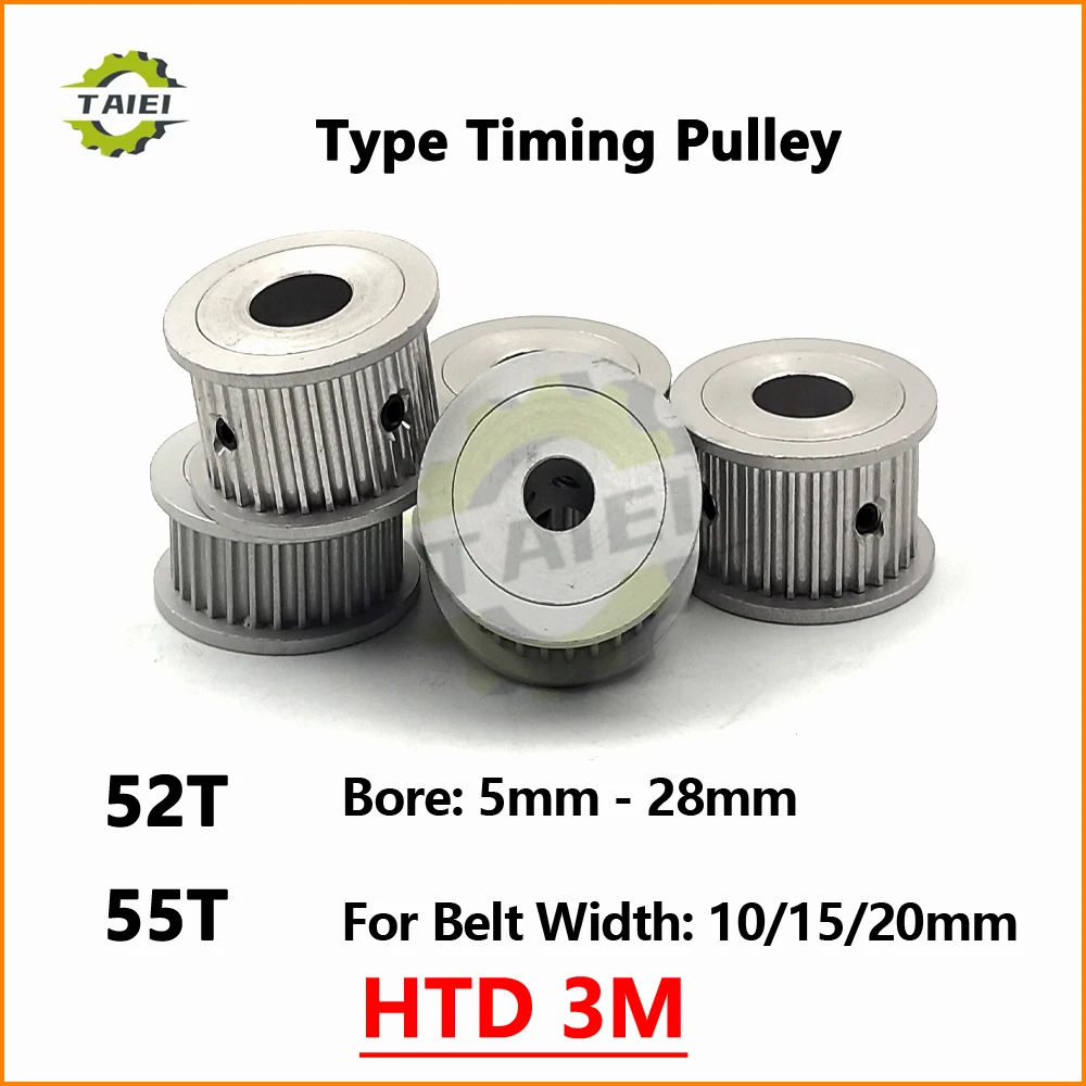 

HTD 3M Synchronous Pulley 52 55 Teeth Keyway Bore 5mm-28mm For Belt Width 10/15/20mm 3M Timing Wheel 55Teeth Drive Gear Sheave