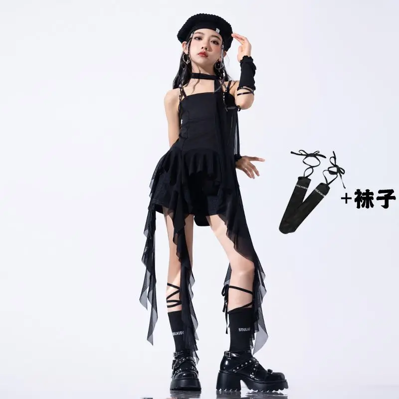 Girls Group Jazz Dance Set Summer Sweet Cool Dopamine Children Model T-Stage Fashion Show Outfits for Kids Performances Costumes