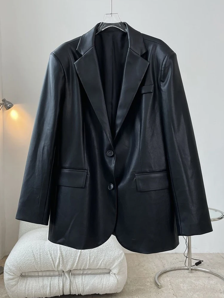 Veste en similicuir vintage High Street pour femme, manteau de motard moto adt décontracté, blazers à simple boutonnage, mode coréenne, vêtements d'extérieur pour femme