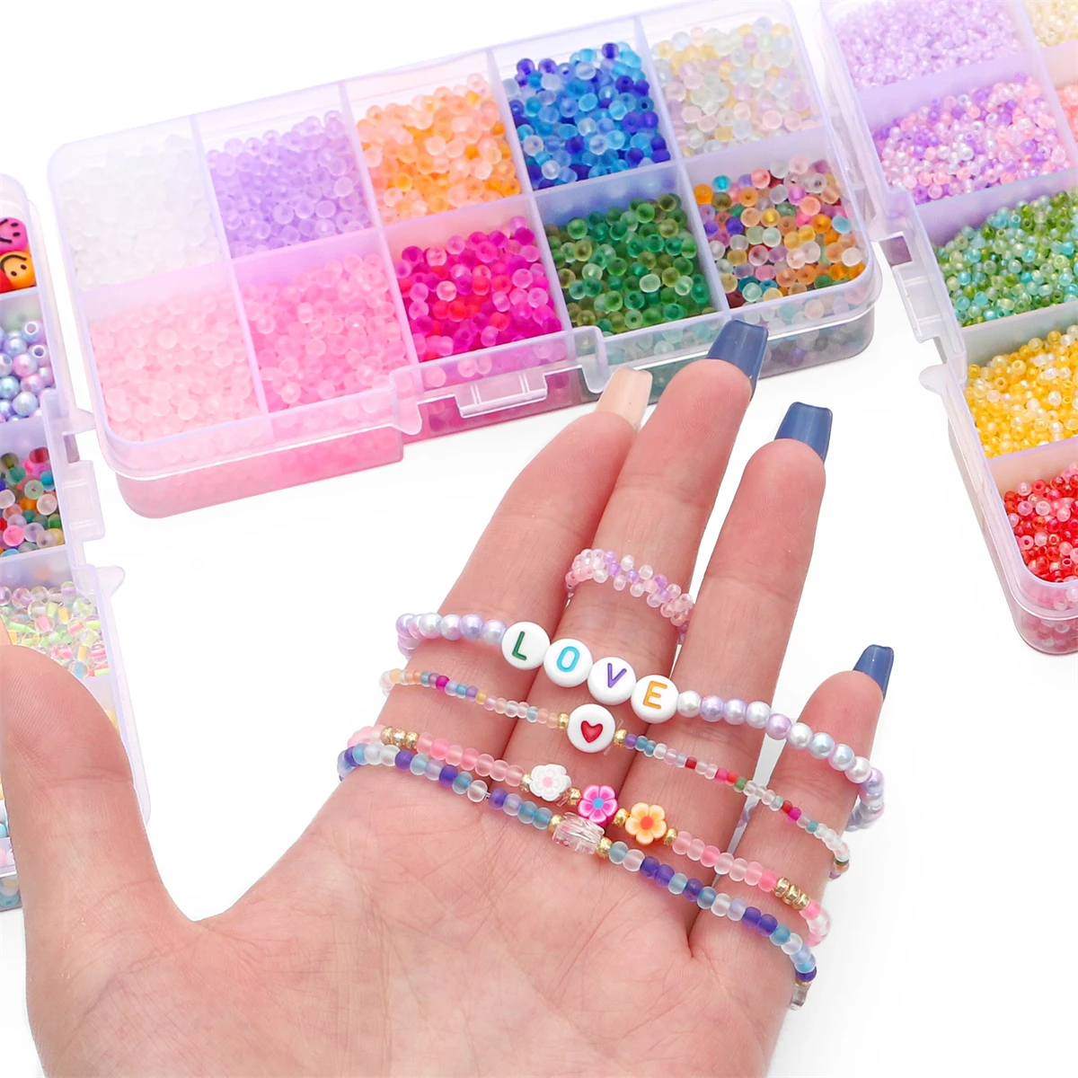 

10 Colors Czech Crystal Glass Seed Beads Set | Alphabet Letter Beads Box for DIY Jewelry Earrings/Bracelets/Rings
