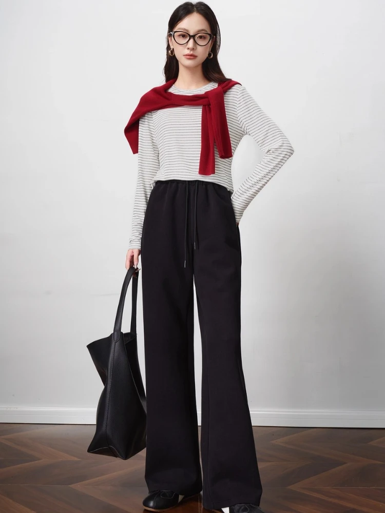 OLrain Women's Casual Pants Solid Basics Wide Leg Pants 2025 Autumn New Loose Elastic Waist Versatile Trouser Female O57QK001321