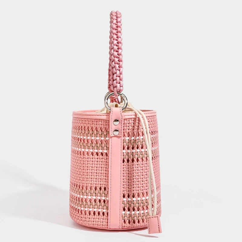 Handmade Fashion Woven Bucket Bag Contrasting Colors Luxury Designer Handbag Purse 2026 Casual Drawstring Handbag Bolsa Feminina