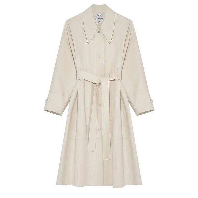 

Women Notch Lapel Trench Coat 2025 Autumn Minimalist Loose Stylish High-End Long Coat with Snap Buttons