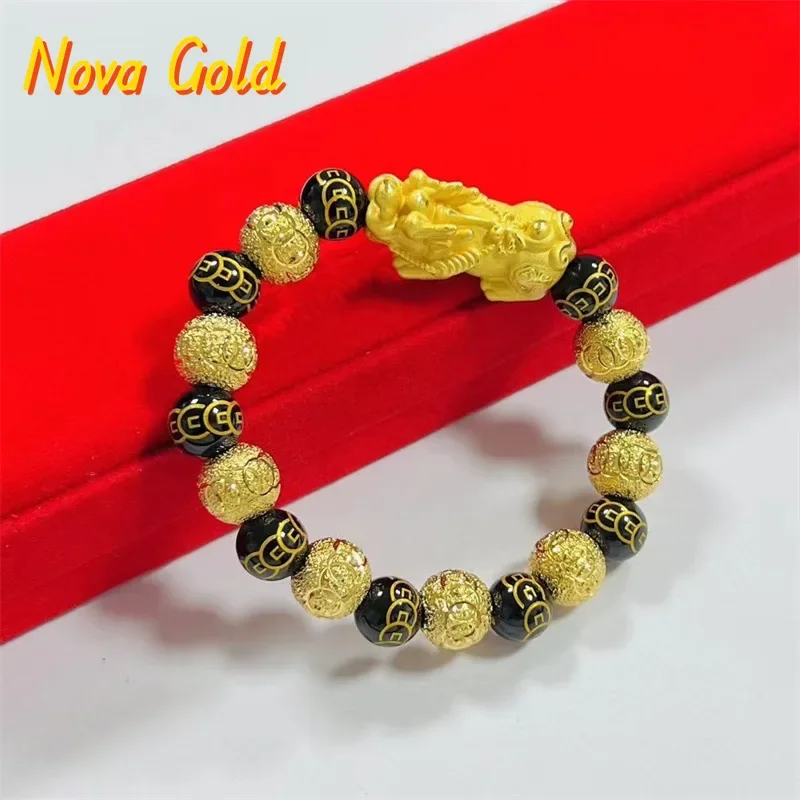 

NovaGlod 9999 24K real gold hollow Pixiu bracelet ring bead DIY paired with trendy accessories bracelet