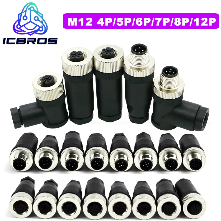 

5 PCS M12 Sensor Connector Waterproof Male&Female plug screw threaded coupling 3 4 5 8 12 Pin A type sensor connectors