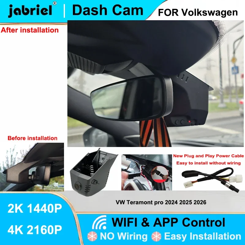 Jabriel for Volkswagen VW Teramont pro 2024 2025 2026 Dash Cam Front Rear Camera DVR 2K 4K Wifi Plug and Play Video Recorder