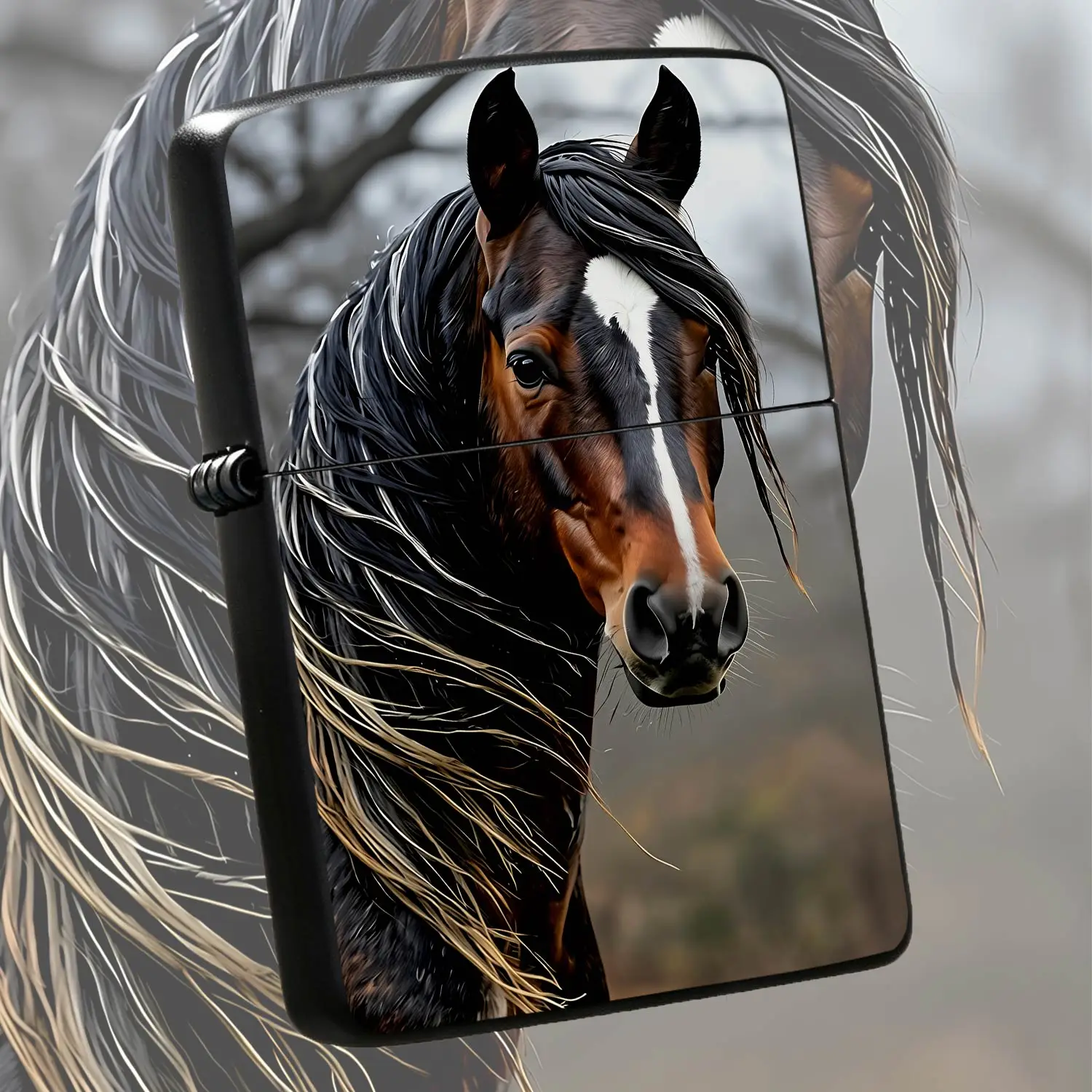 Exquisite Horse Art Print Portable Igniter, Elegant Equestrian Pattern Decor, Suitable for Daily Commute, Outdoor Camping, Travel, Family Gathering, Business Occasions, Ideal for Personal Use or Gifting to Friends, Stabl A Humorous And Inte