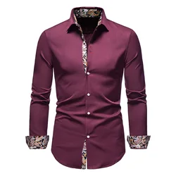 Stylish Western Cowboy Shirt Men Brand Design Embroidery Slim Fit Casual Long Sleeve Shirts Mens Wedding Party Shirt for Male