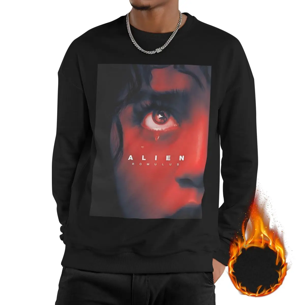 

Man Fleece Lined Sweatshirts Alien Romulus 2024 Movie Merch Sweatshirt Fiction Horror Film Pullover Long Sleeve Shirt Hoodies