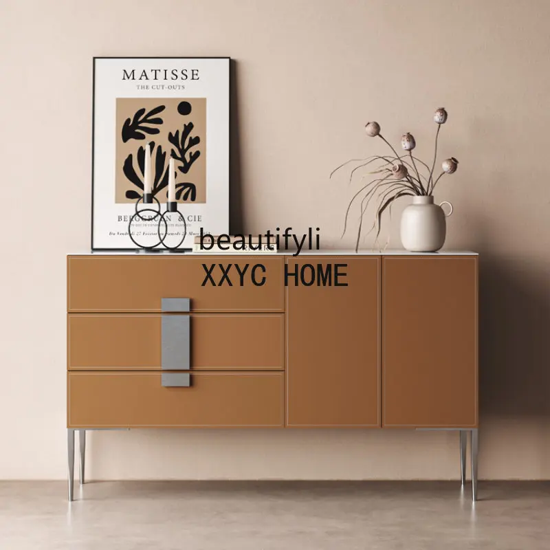 

Saddle Leather Sideboard Chest of Drawers Stone Plate Entrance Cabinet Modern Minimalist Tea Cabinet