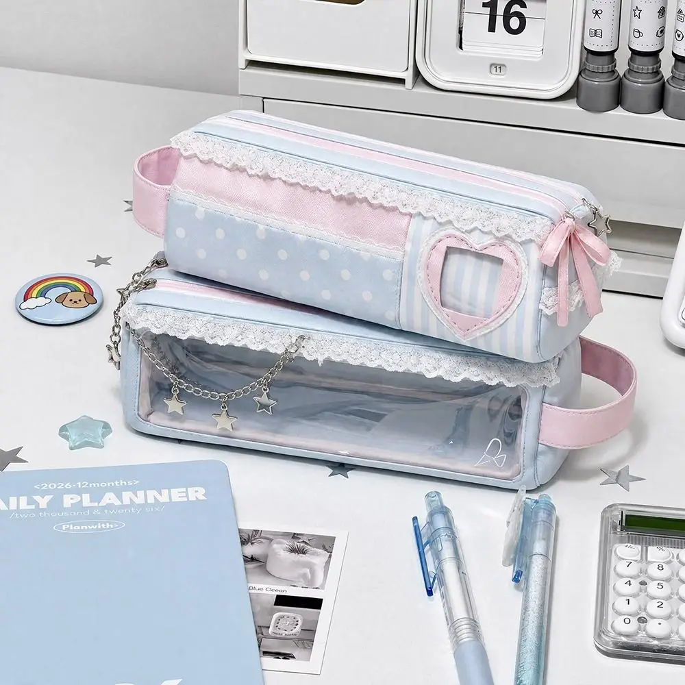 Multi Function Pink Blue Pencil Case Polka Dot Design Large Capacity Pen Bag Pencil Pouch School Office Supplies