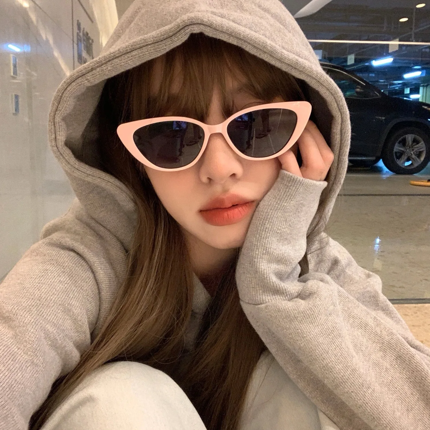 Koreanische Ins Nische High-end Sense Vintage Vielseitige Katzenauge Rosa Sonnenbrille frauen Sonnenschutz Gesicht Kleine Rahmen Sonnenbrille – Detail 13