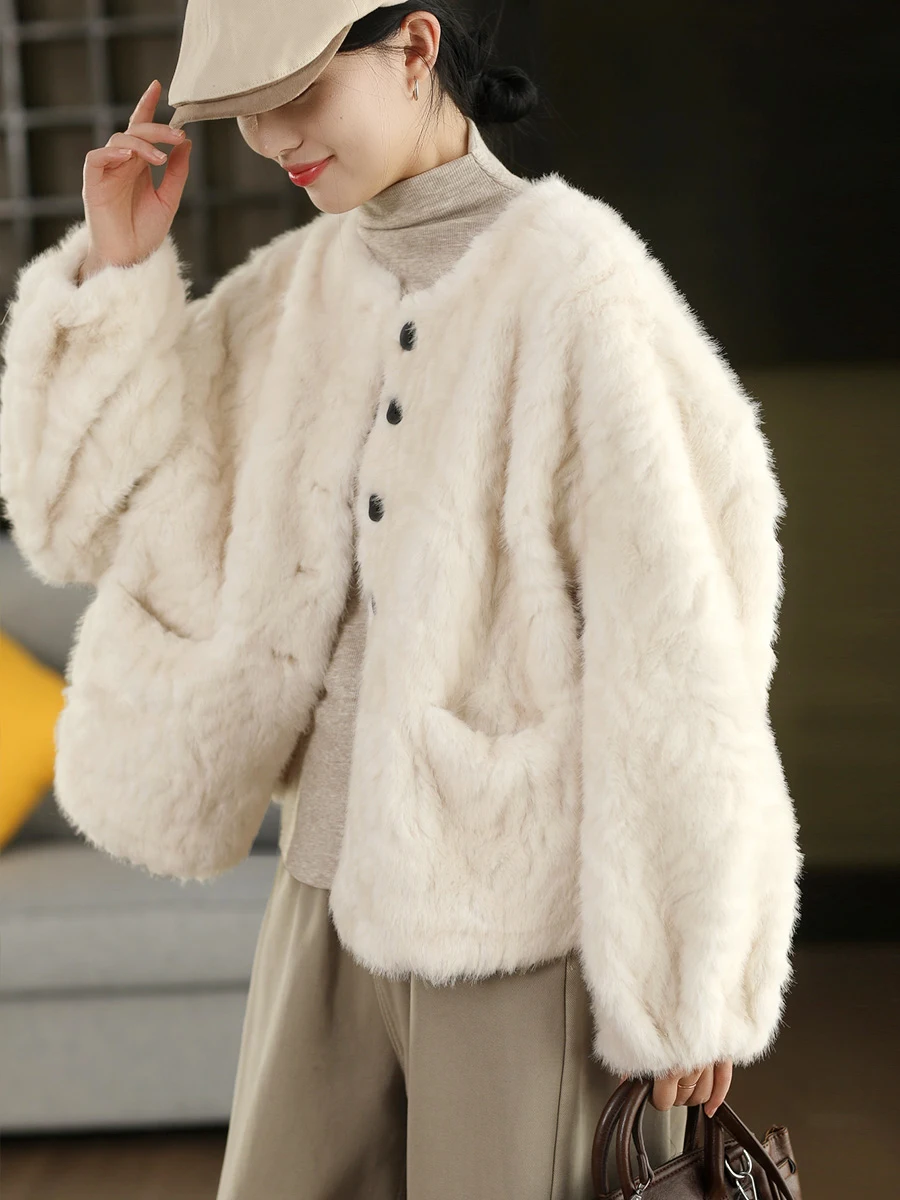 

Faionable ort Fur Coat Women's Thiened Synthetic Fur Inner Suede Leather Winter Eco-friendly Fur Outerwear Coat