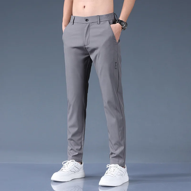 Summer New Men's Clothing Casual Straight Sleeve Solid Youth Trend Thin Breathable Trousers Popular Ice Silk Polyester Pants