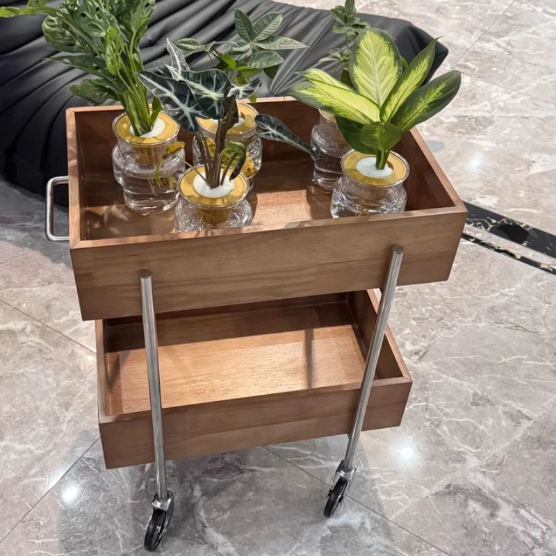 

Mid-Century Stainless Steel Rolling Cart Mobile 2-Tier Serving Tray for Sofa Kitchen Utility Cart Portable End Table with Wheels
