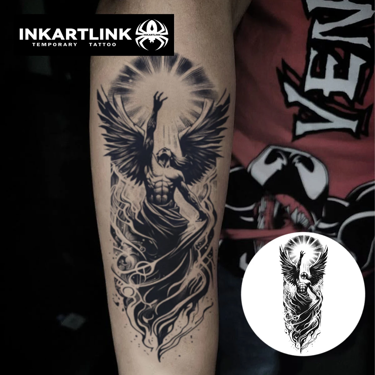 INKARTLINK Fallen Angel Tattoo Sticker Dark Wings Tattoo Totem Gothic Style Waterproof Sticker Maintained for 2 Weeks European a