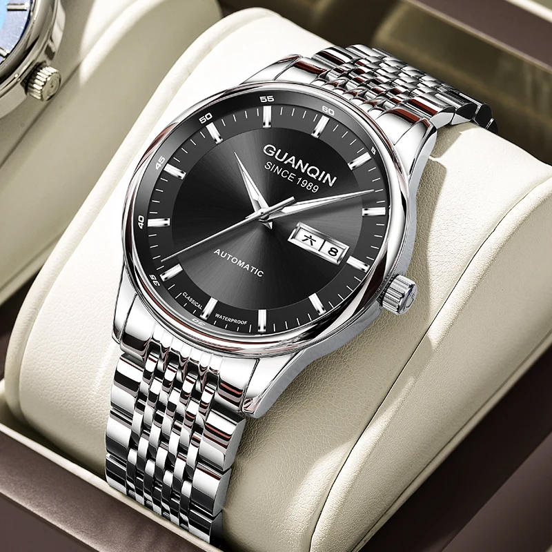 Мужские часы GUANQIN, роскошные автоматические механические часы из нержавеющей стали с датой недели, деловые светящиеся водонепроницаемые мужские часы для отдыха Мужские часы GUANQIN, роскошные автоматические механические часы из нержавеющей стали с датой недели, деловые светящиеся водонепроницаемые мужские часы для отдыха