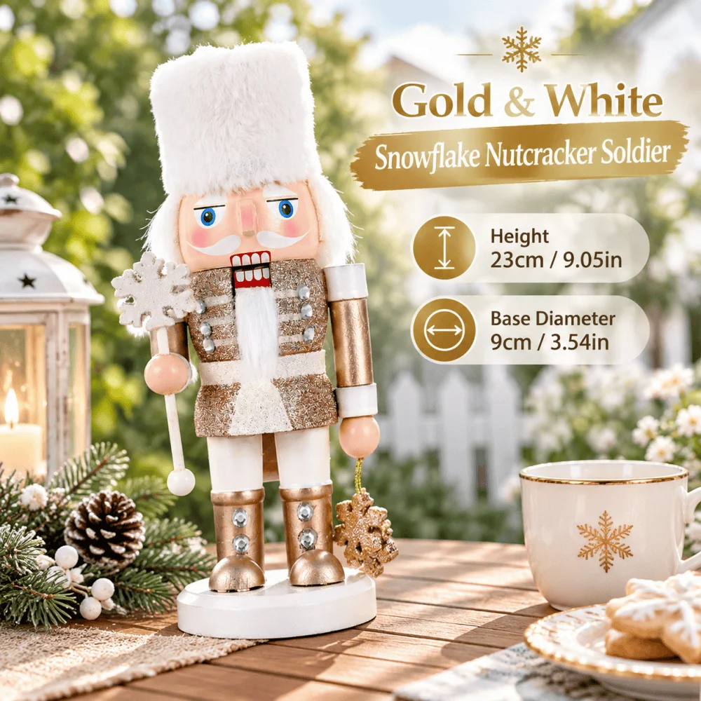 23cm Cute Nutcracker Soldier Puppet Wooden Nutcracker Statues Golden Handicraft Doll Toy New Year Christmas Gift Home Decoration