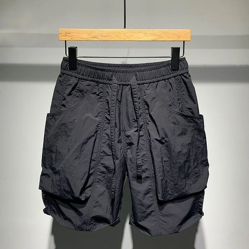 Men Summer Cargo Shorts, Solid Color Lightweight Breathable Loose Drawstring Waist Shorts Outdoor Casual Sportwear for Young Men