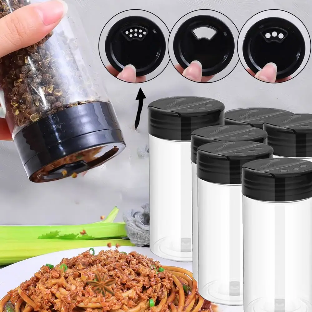 Clear Plastic Spice Jar Adjustable Hole Size Kitchen Storing Spice Powders Salt Pepper Seasoning Bottle Rotateable Lid