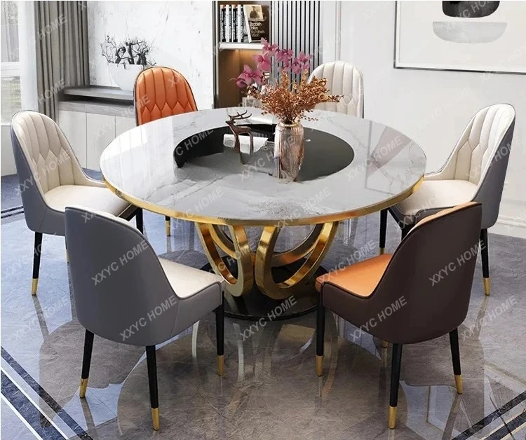 

A Light luxury rock slab dining table induction cooker household simple modern multi-functional warm vegetable turntable