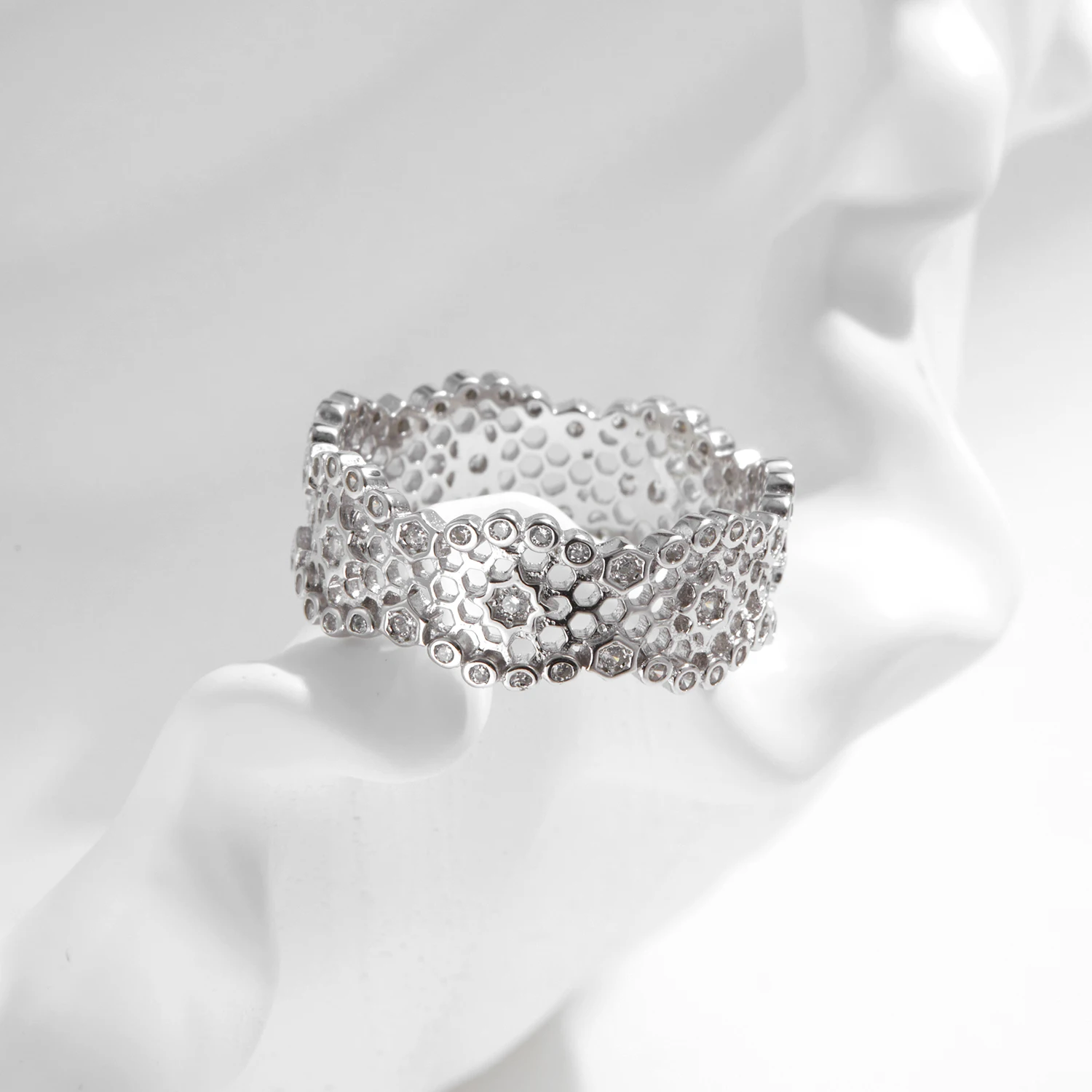 MODIAN 925 Sterling Silver wysokiej klasy nieregularne o strukturze plastra miodu szerokie pierścienie na palce moda pierścionek do układania w stosy dla kobiet Party Fine Jewelry — zdjęcie 7