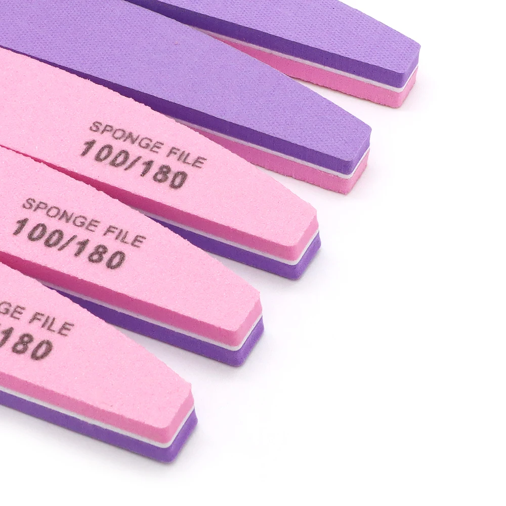 6Pcs Double Color Nail File 100 180 Grit Sanding Nail Shape Banana Sponge Files Manicure Supplies Professional Nail Beauty Tools