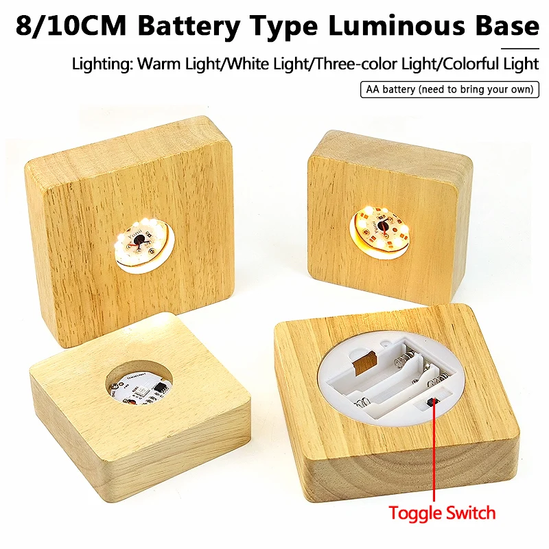 

Квадратный батарейный отсек из массива дерева, светящееся основание, светодиодный хрустальный держатель лампы, ночник No. 7. Аккумулятор