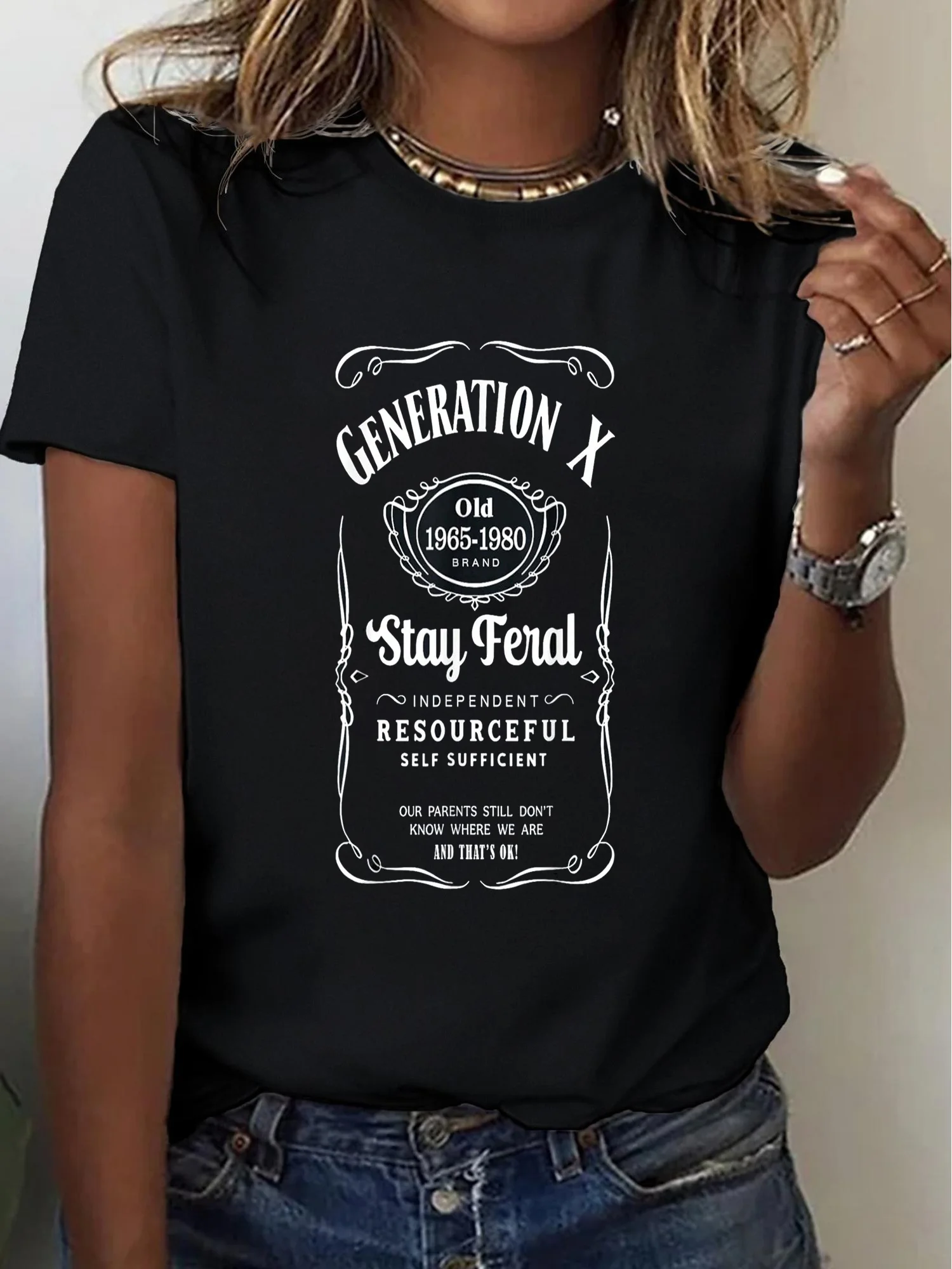 

Generation X Stay Feral Graphic T-Shirt - Lightweight Short Sleeve Crew Neck 100% Tee for Parties, Festivals,