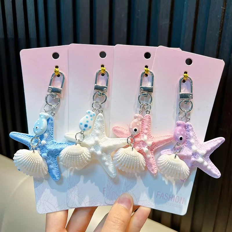 Cartoon Ocean Shell Keychains Cute Starfish Keychain Pendant Summer Seaside Travel Souvenir Car Accessories DIY Jewelry Gifts