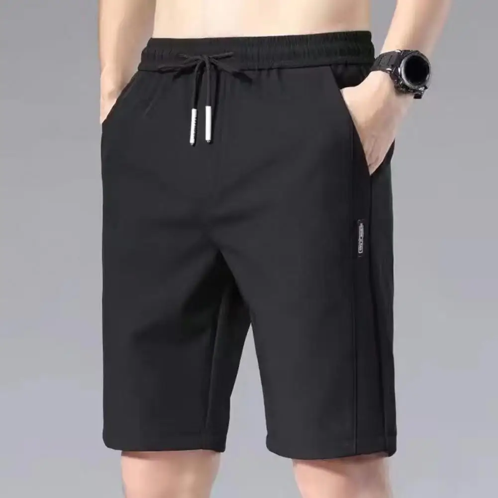 Calção esportiva de padrão reto masculino, tipo solto, cordão elástico na cintura, calça casual de jogging, monocromática, verão 2022