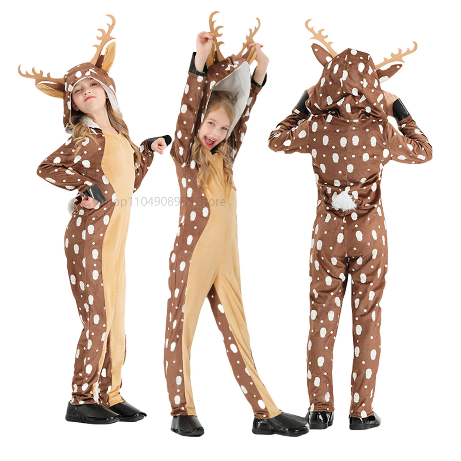 

Christmas Stage Performance Reindeer Cute Elk Cosplay Bodysuit Jumpsuit Party Santa Claus Parent-Children Costume Halloween