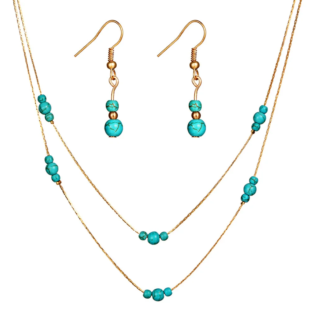 Turquoise Necklace Earrings Set Stylish Delicate Workmanship Elegant Jewelry Birthday Wedding Gifts Turquoise Necklace