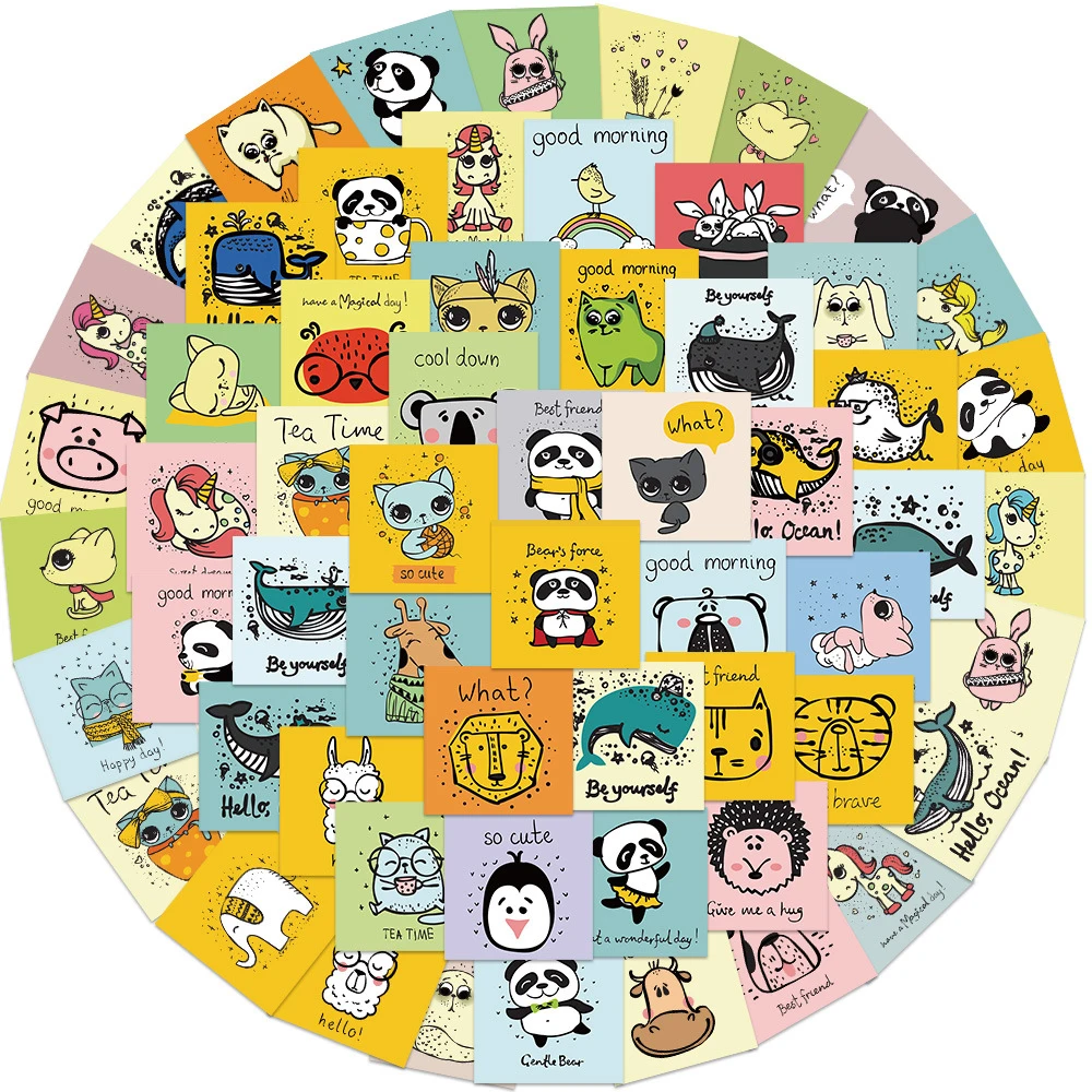 

10/30/60pcs Funny Cute Animal Inspirational Phrases Stickers Cartoon Decals Scrapbook Laptop Phone Notebook Wall Sticker Kid Toy