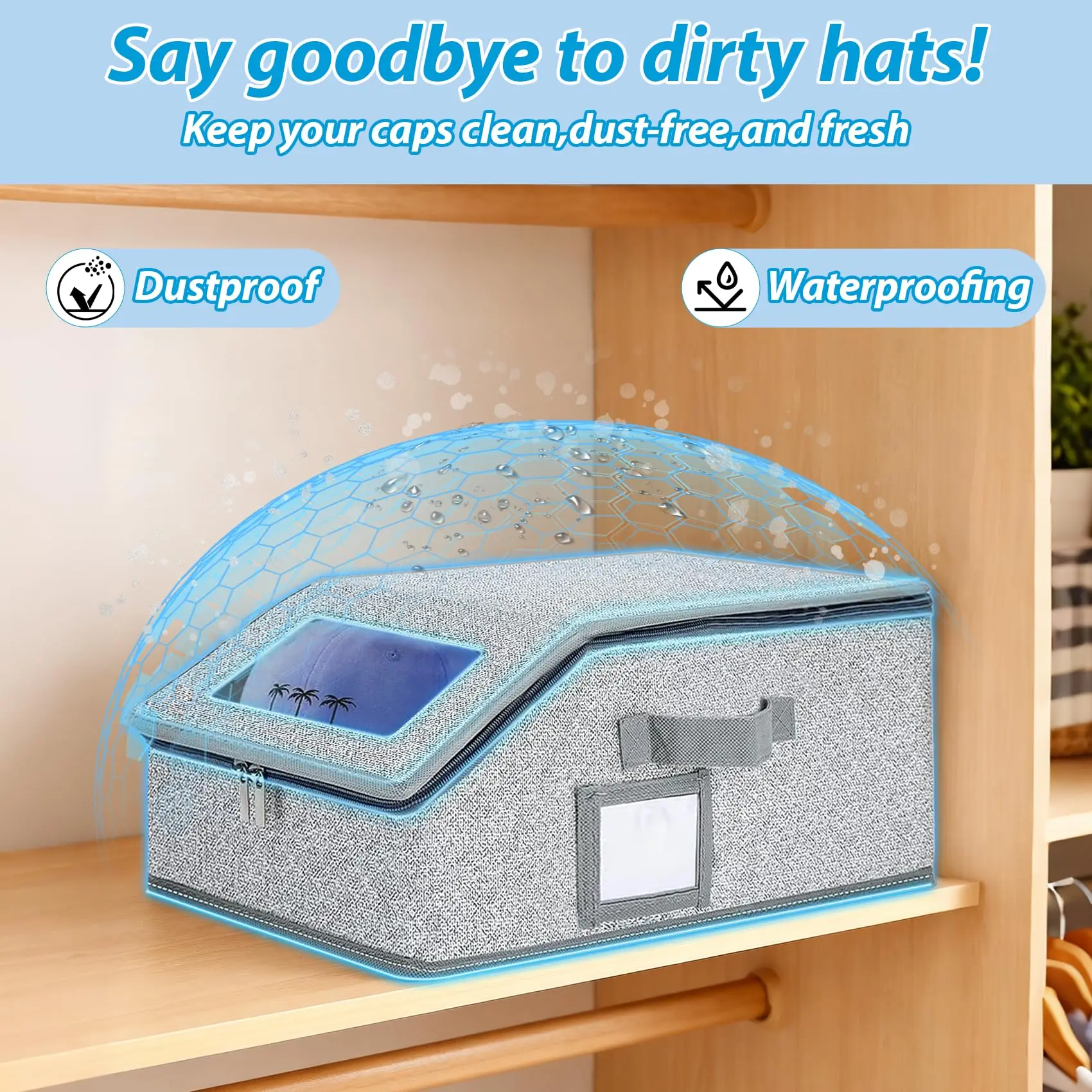 Hat storage box zipper box hat dust-proof storage box large capacity stackable baseball cap storage box