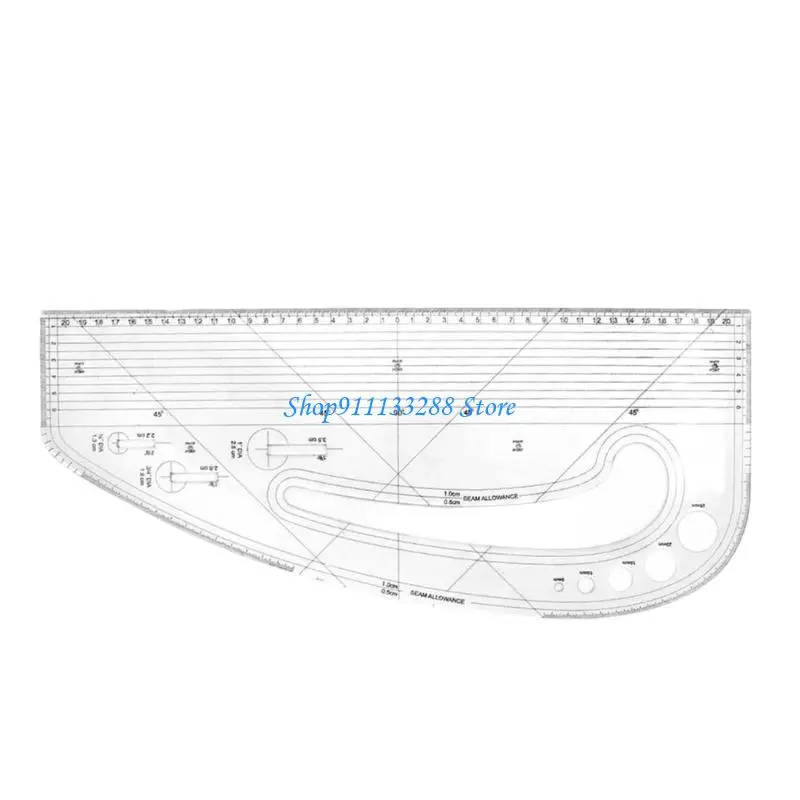 Acrylic Pattern Making Ruler For Fabric Cutting Includes 5 Button Patterns 3 Eyelet Guides And Curved Measuring Ruler