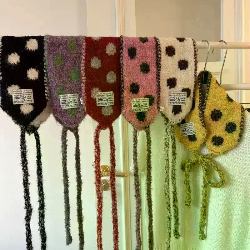 

Зимние вязаные наушники для девочек, милые цветные женские наушники в горошек с ремешком, защита ушей, женские теплые универсальные наушники