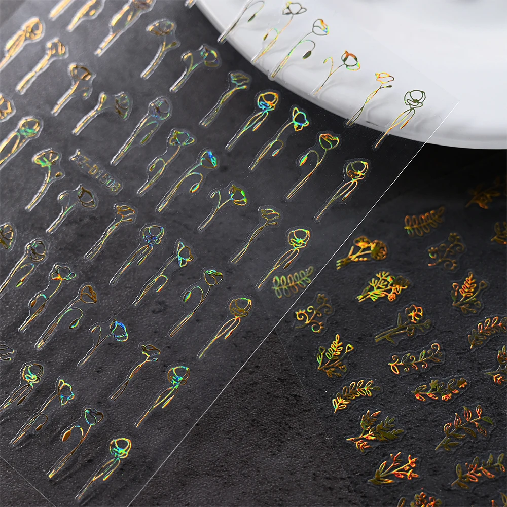 12Pcs/set 3D Bronzing Gold/Silver tar Moon Nail Art Sticker 8*10cm Star,Leaf,Moon,Flower Decal DIY Y2k Star Moon Adhesive Slider