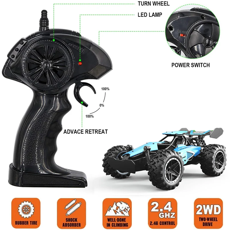 RC Monster Truck Brinquedos para Adultos, Carro de Controle Remoto, Alta Velocidade, Off-Road, Brinquedos Drift para Meninos, 2.4G, 1:18, 2WD