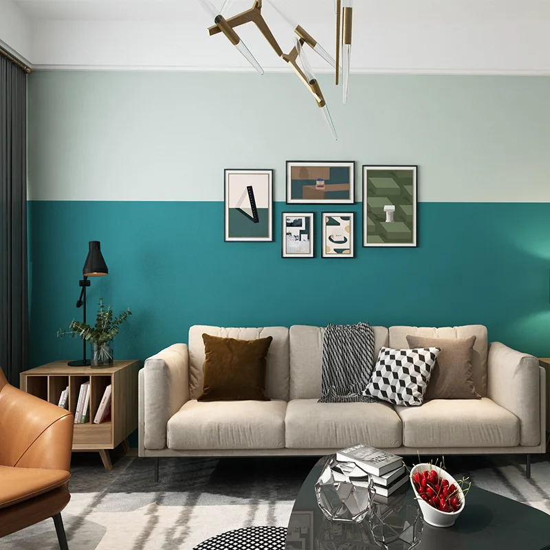 Simple Non Woven Blue Green Contrast Color Bedroom Living Room Wallpaper Light Cyan Morandi Solid Color Paste the Wall Wallpaper
