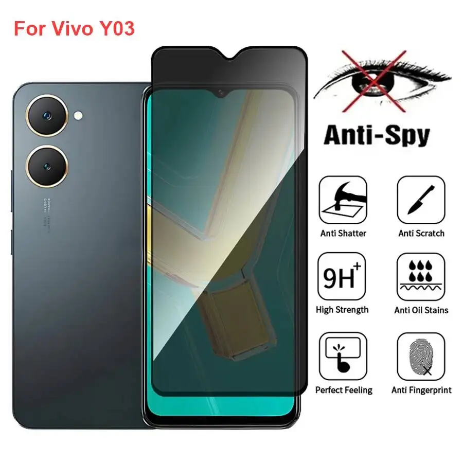 

Vivo Y03 V2332 Anti Spy Privacy Tempered Glass Protector Compatible For Vivoy03 Full Cover Screen Phone Film