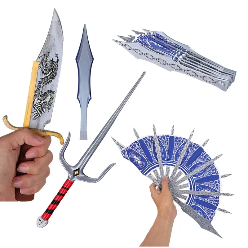 Mortal Cosplay Kombat ventilador plegable fantasía Kitana Fans Kano Mileena espada corta accesorios Halloween carnaval disfraz Accesorios