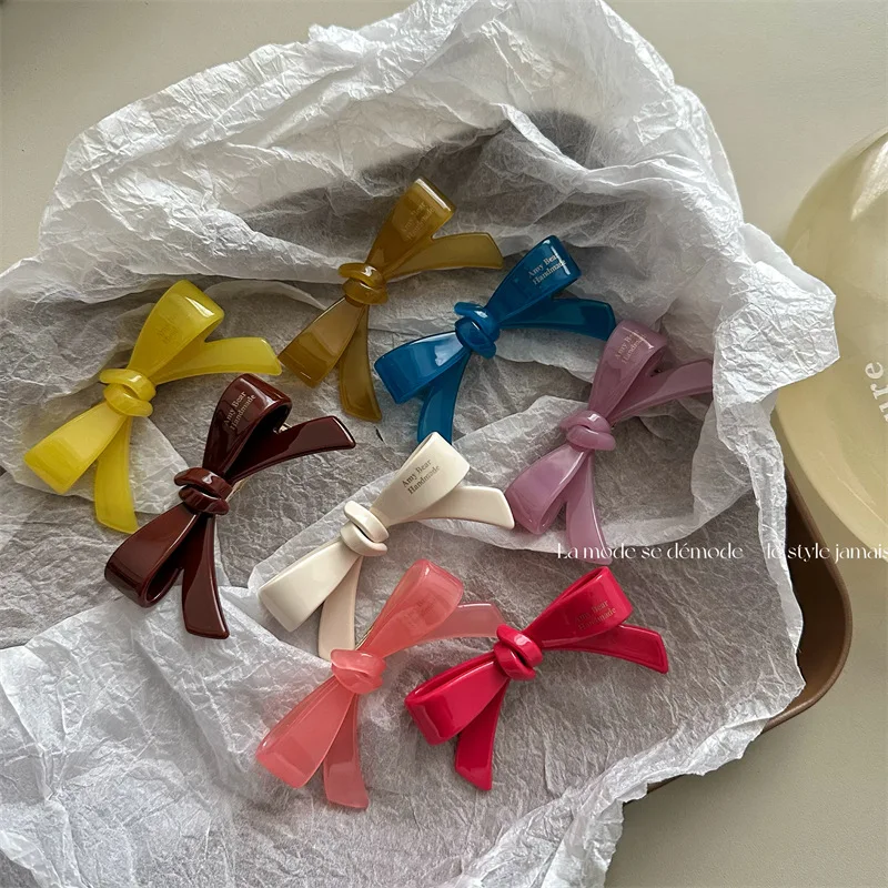 Korean Style Girly Heart Acetic Acid Bow, Sweet Side Bangs Clip, Duckbill Clip, Hair Clip, Side Clip Hair Accessory For Women