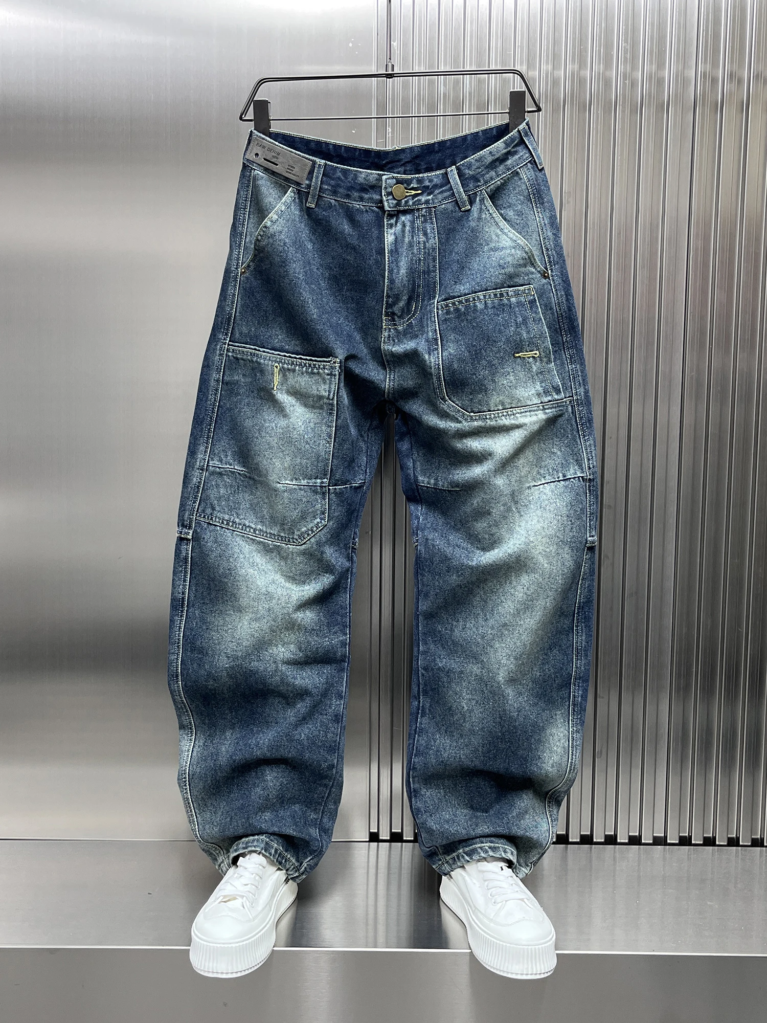 

Washed Denim Jeans Men's Loose Fit Casual Pants Autumn New Style Trendy Brand Design Splicing Street Style Jeans