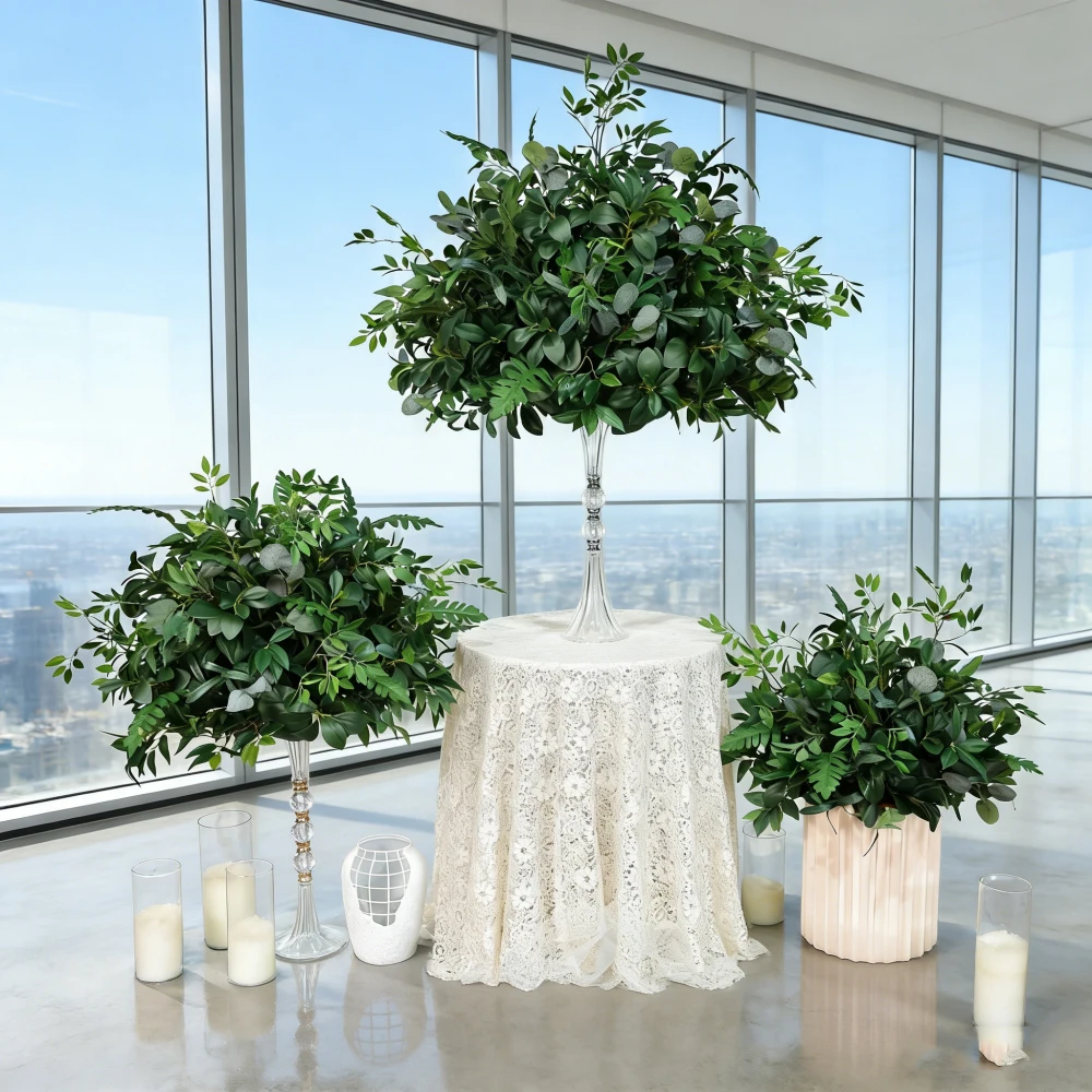 

Silk Green Leaf Eucalyptus Artificial Flower Ball Centerpiece - Wedding Party Home Table Decoration Fake Flower Ornament HY2961