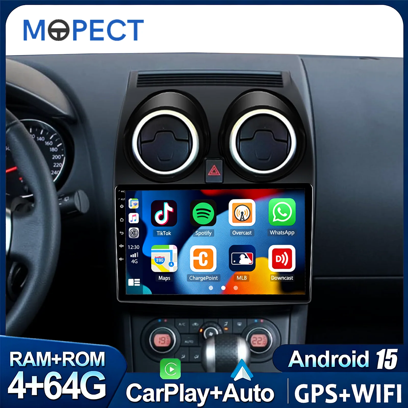 MOPECT 9" CarPlay pour Nissan Qashqai 1 J10 2006-2013 Autoradio Lecteur Multimédia Radio Android 15 GPS Navigation WIFI RDS FM BT